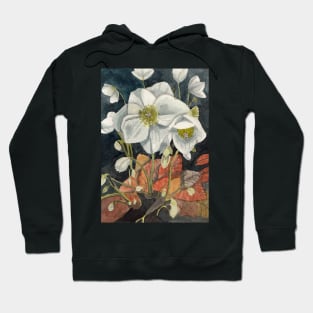 White hellebore watercolour painting Hoodie